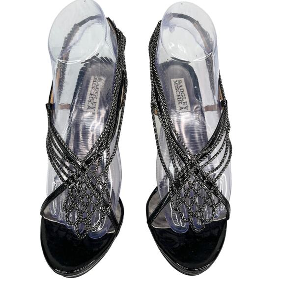 Badgley Mishka Heel 9M Black Patent Silver Chains 5" Heels - Picture 15 of 16
